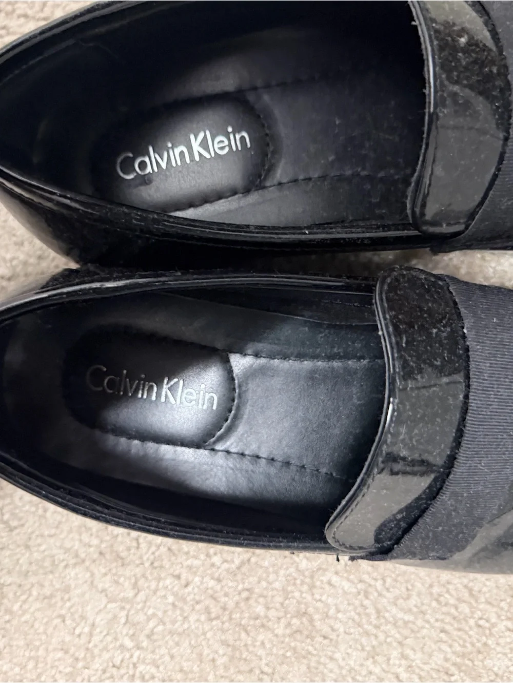 Calvin Klein Black Patent Slip-On Loafers with Elastic Band